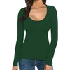 image:imageMANGOPOP Womens Scoop Neck Short Sleeve Long Sleeve Slim Fit T Shirt Tunic Tops TeeLong Sleeve Deep Green