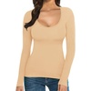 image:imageMANGOPOP Womens Scoop Neck Short Sleeve Long Sleeve Slim Fit T Shirt Tunic Tops TeeLong Sleeve Nude