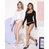 image:imageMANGOPOP Womens Square Neck Top Double Lined Short Sleeve Long Sleeve T Shirt Fitted Seamless TeeA1 Long Sleeve Black
