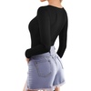 image:imageMANGOPOP Womens Square Neck Top Double Lined Short Sleeve Long Sleeve T Shirt Fitted Seamless TeeA1 Long Sleeve Black