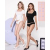 image:imageMANGOPOP Womens Square Neck Top Double Lined Short Sleeve Long Sleeve T Shirt Fitted Seamless TeeB1 Short Sleeve White