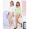 image:imageMANGOPOP Womens Square Neck Top Double Lined Short Sleeve Long Sleeve T Shirt Fitted Seamless TeeC6 Long Sleeve Misty Jade