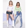 image:imageMANGOPOP Womens Square Neck Top Double Lined Short Sleeve Long Sleeve T Shirt Fitted Seamless TeeC6 Long Sleeve Misty Jade