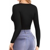 image:imageMANGOPOP Womens V Neck Long Sleeve Fitted TShirtA01 Long Sleeve Black