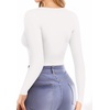 image:imageMANGOPOP Womens V Neck Long Sleeve Fitted TShirtA02 Long Sleeve White
