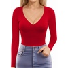 image:imageMANGOPOP Womens V Neck Long Sleeve Fitted TShirtB01 Long Sleeve Red