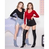 image:imageMANGOPOP Womens V Neck Long Sleeve Fitted TShirtB01 Long Sleeve Red