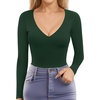 image:imageMANGOPOP Womens V Neck Long Sleeve Fitted TShirtB03 Long Sleeve Deep Green