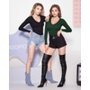 image:imageMANGOPOP Womens V Neck Long Sleeve Fitted TShirtB03 Long Sleeve Deep Green