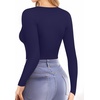 image:imageMANGOPOP Womens V Neck Long Sleeve Fitted TShirtB04 Long Sleeve Deep Blue