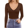 image:imageMANGOPOP Womens V Neck Long Sleeve Fitted TShirtB05 Long Sleeve Coffee