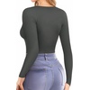 image:imageMANGOPOP Womens V Neck Long Sleeve Fitted TShirtB07 Long Sleeve Deep Grey