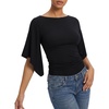 image:imageMANGOPOP Boat Neck Tops for Women 34 Sleeve Bell Sleeve Fitted Ruched Shirts Summer Y2k Trendy Going Out Tops 2026Black