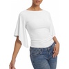 image:imageMANGOPOP Boat Neck Tops for Women 34 Sleeve Bell Sleeve Fitted Ruched Shirts Summer Y2k Trendy Going Out Tops 2026White