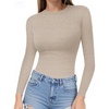 image:imageMANGOPOP Crew Neck Long Sleeve T Shirts for Women Fitted Shirts Tight Neck T Shirts Basic Tee TopsZ2grey