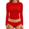 image:imageMANGOPOP Double Lined Long Sleeve Tops for Women Crew Neck T Shirts Basic Tee Womens Going Out Tops Trendy 2025Long Sleeve Red