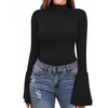 image:imageMANGOPOP Long Sleeve Mock Neck Shirts for Women Bell Sleeve Turtle Neck Tops Basic Going Out Tee BlouseA01 Black