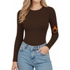 image:imageMANGOPOP Long Sleeve Shirts for Women Thermal Crew Neck Fitted Fleece Tops Trendy Going Out Fall Winter Womens Tops 2026Coffee