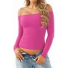 image:imageMANGOPOP Off The Shoulder Tops for Women Sexy Long Sleeve T Shirt Slim Fitted Tee Casual Blouse Going Out TopsB9long Sleeve Blush
