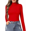 image:imageMANGOPOP Womens Mock Turtle Neck Slim Fit Long Sleeve Shirts Fall Fashion Tight Tops Basic Tee Winter Undershirt08 Red