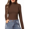 image:imageMANGOPOP Womens Mock Turtle Neck Slim Fit Long Sleeve Shirts Fall Fashion Tight Tops Basic Tee Winter Undershirt09 Coffee