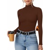 image:imageMANGOPOP Womens Mock Turtleneck Long Sleeve Shirt Fall Outfits Fashion Thermal Undershirt Basic Tops Fleece Lined Tee 2025Coffee