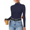 image:imageMANGOPOP Womens Mock Turtleneck Long Sleeve Shirt Fall Outfits Fashion Thermal Undershirt Basic Tops Fleece Lined Tee 2025Deep Blue