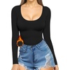 image:imageMANGOPOP Womens Scoop Neck Short Sleeve Long Sleeve Slim Fit T Shirt Tunic Tops TeeFleece Lined Black