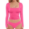 image:imageMANGOPOP Womens Square Neck Top Double Lined Short Sleeve Long Sleeve T Shirt Fitted Seamless TeeC8 Long Sleeve Blush