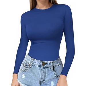 image:imageMANGOPOP Crew Neck Long Sleeve T Shirts for Women Fitted Shirts Tight Neck T Shirts Basic Tee TopsRoyal Blue