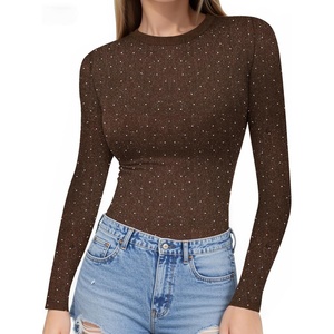 image:imageMANGOPOP Crew Neck Long Sleeve T Shirts for Women Fitted Shirts Tight Neck T Shirts Basic Tee TopsZ1coffee