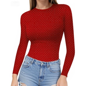 image:imageMANGOPOP Crew Neck Long Sleeve T Shirts for Women Fitted Shirts Tight Neck T Shirts Basic Tee TopsZ2red