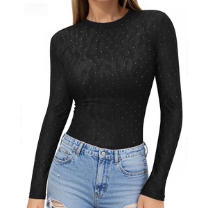 image:imageMANGOPOP Crew Neck Long Sleeve T Shirts for Women Fitted Shirts Tight Neck T Shirts Basic Tee TopsZ3black