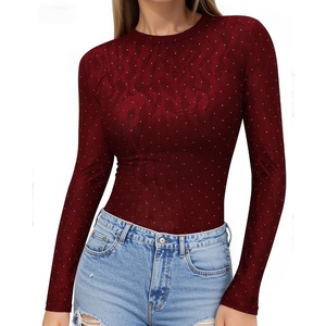 image:imageMANGOPOP Crew Neck Long Sleeve T Shirts for Women Fitted Shirts Tight Neck T Shirts Basic Tee TopsZ3burgundy