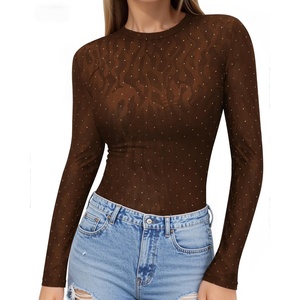 image:imageMANGOPOP Crew Neck Long Sleeve T Shirts for Women Fitted Shirts Tight Neck T Shirts Basic Tee TopsZ3coffee