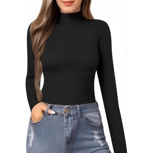 image:imageMANGOPOP Womens Mock Turtle Neck Slim Fit Long Sleeve Shirts Fall Fashion Tight Tops Basic Tee Winter Undershirt01 Black