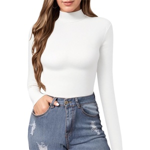 image:imageMANGOPOP Womens Mock Turtle Neck Slim Fit Long Sleeve Shirts Fall Fashion Tight Tops Basic Tee Winter Undershirt02 White