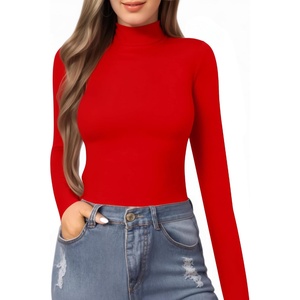 image:imageMANGOPOP Womens Mock Turtle Neck Slim Fit Long Sleeve Shirts Fall Fashion Tight Tops Basic Tee Winter Undershirt08 Red