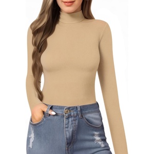 image:imageMANGOPOP Womens Mock Turtle Neck Slim Fit Long Sleeve Shirts Fall Fashion Tight Tops Basic Tee Winter Undershirt10 Mocha