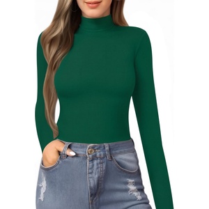 image:imageMANGOPOP Womens Mock Turtle Neck Slim Fit Long Sleeve Shirts Fall Fashion Tight Tops Basic Tee Winter Undershirt11 Deep Green