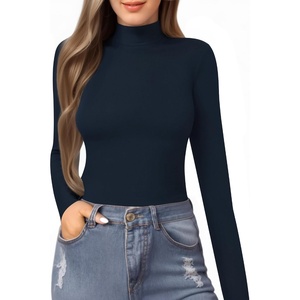 image:imageMANGOPOP Womens Mock Turtle Neck Slim Fit Long Sleeve Shirts Fall Fashion Tight Tops Basic Tee Winter Undershirt13 Navy Blue