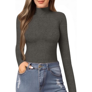 image:imageMANGOPOP Womens Mock Turtle Neck Slim Fit Long Sleeve Shirts Fall Fashion Tight Tops Basic Tee Winter Undershirt16 Dark Heather Grey