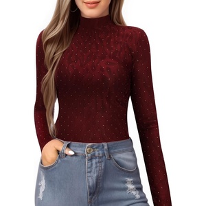 image:imageMANGOPOP Womens Mock Turtle Neck Slim Fit Long Sleeve Shirts Fall Fashion Tight Tops Basic Tee Winter Undershirt20 Burgundy With Patterned