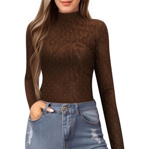 image:imageMANGOPOP Womens Mock Turtle Neck Slim Fit Long Sleeve Shirts Fall Fashion Tight Tops Basic Tee Winter Undershirt21 Coffee With Patterned