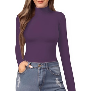 image:imageMANGOPOP Womens Mock Turtle Neck Slim Fit Long Sleeve Shirts Fall Fashion Tight Tops Basic Tee Winter Undershirt25 Purple