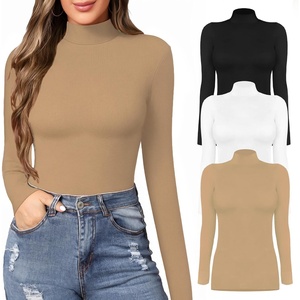 image:imageMANGOPOP Womens Mock Turtle Neck Slim Fit Long Sleeve Shirts Fall Fashion Tight Tops Basic Tee Winter UndershirtBlackWhiteMocha