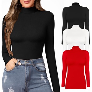 image:imageMANGOPOP Womens Mock Turtle Neck Slim Fit Long Sleeve Shirts Fall Fashion Tight Tops Basic Tee Winter UndershirtBlackWhiteRed