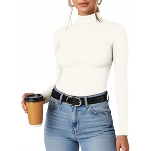 image:imageMANGOPOP Womens Mock Turtleneck Long Sleeve Shirt Fall Outfits Fashion Thermal Undershirt Basic Tops Fleece Lined Tee 202502 White