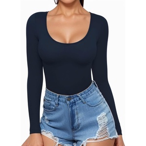 image:imageMANGOPOP Womens Scoop Neck Short Sleeve Long Sleeve Slim Fit T Shirt Tunic Tops Tee05 Long Sleeve Deep Blue