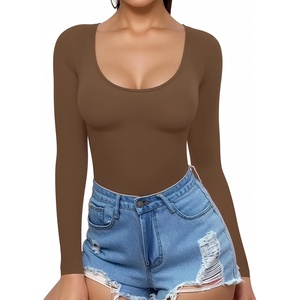image:imageMANGOPOP Womens Scoop Neck Short Sleeve Long Sleeve Slim Fit T Shirt Tunic Tops Tee06 Long Sleeve Coffee
